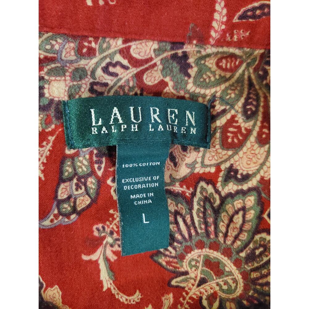 Vtg Lauren Ralph Lauren Flannel Embroidered Monogram Logo Button Sleep Shirt L - Picture 6 of 10